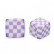 Acryl kralen vierkant met blokjes Purple-white