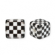 Acryl kralen vierkant met blokjes Black-white