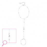 Roestvrij stalen (RVS) Stainless steel handkettingen maan en ster Silver-crystal