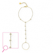 Roestvrij stalen (RVS) Stainless steel handkettingen Gold-crystal