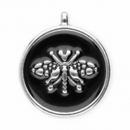 Roestvrij stalen (RVS) Stainless steel bedels rond met bij Silver-black