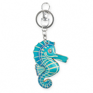 Sleutelhangers van leer zeepaardje Dark cyan blue-sand beige