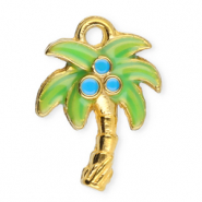 Roestvrij stalen (RVS) Stainless steel bedels palmboom Gold-green-blue
