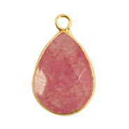 Natuursteen hangers drop Coral pink-gold