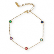 Roestvrij stalen (RVS) Stainless steel enkelbandjes crystal Gold