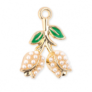 Bedels metaal tulpen met parels Gold-green-white