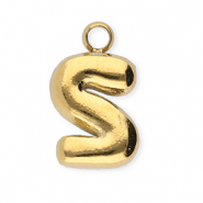 Roestvrij stalen (RVS) Stainless steel bedels letter S Gold