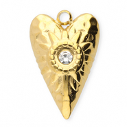 Roestvrij stalen (RVS) Stainless steel bedels hart Gold-transparent