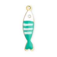 Roestvrij stalen (RVS) Stainless steel bedels vis Gold-mint turquoise-white