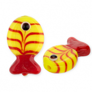 Handgemaakte glaskralen vis Yellow-red-black