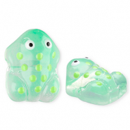 Handgemaakte glaskralen kikker Transparent meo mint green-white-black