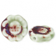 Kralen keramiek bloem Light green-port red