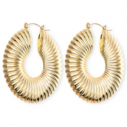 Statement oorbellen / creolen cirkel geribbeld met RVS steker Gold