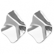 Statement oorbellen / oorstekers organische ruit met RVS steker Silver