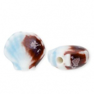 Kralen keramiek schelp Light blue-brown