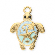 Roestvrij stalen (RVS) Stainless steel bedels schildpad Gold-mint green-light blue