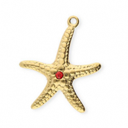 Roestvrij stalen (RVS) Stainless steel bedels zeester Gold-red