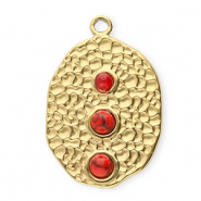 Roestvrij stalen (RVS) Stainless steel bedels ovaal met stippen Gold-red