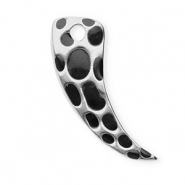 Roestvrij stalen (RVS) Stainless steel bedels hoorn met luipaardprint Silver-black