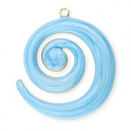 Roestvrij stalen (RVS) Stainless steel bedels spiraal Gold-blue marble