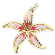 Roestvrij stalen (RVS) Stainless steel bedels bloem Gold-pearl white-pink-cherry pink