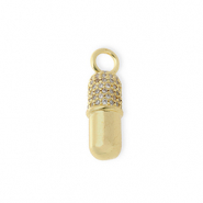 Brass TQ metaal bedels capsule met strass Gold-transparent