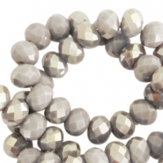 Top Facet kralen 6x4 mm disc Greige taupe-half champagne pearl shine coating