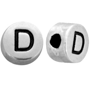 Metallook letterkralen letter D Antiek zilver