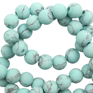 Natuursteen kralen calciet 8mm mat met marble look Light turquoise blue