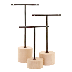Sieraad display T-vorm met houten voet voor oorbellen (3st.) Naturel (natuurlijke kleur van het hout)-black