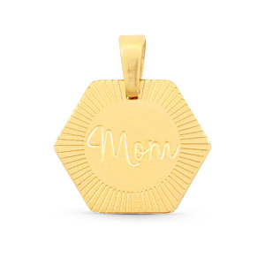 Roestvrij stalen (RVS) Stainless steel bedels hexagon "mom" Mix & Match Goud
