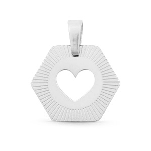 Roestvrij stalen (RVS) Stainless steel bedels hexagon heart Mix & Match Zilver