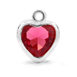 Hangers van crystal glas hart Indian pink-silver