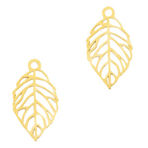 Roestvrij stalen (RVS) Stainless steel bedels leaf Goud