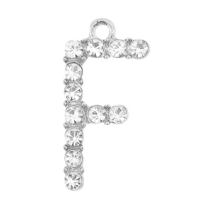 Basic quality metalen bedels strass initial F Antiek zilver