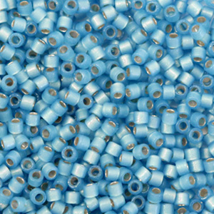 Miyuki kralen delica's 11/0 Duracoat semi frosted silverlined dyed light bayberry blue DB-2176