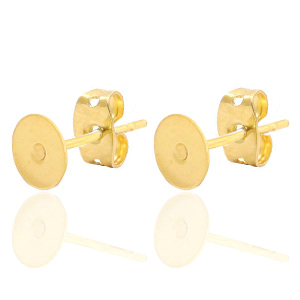 Roestvrij stalen (RVS) stainless steel oorbellen oorstekers voor 7mm cabochon en SS34 flatback Goud