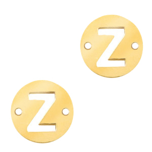 Roestvrij stalen (RVS) Stainless steel bedels tussenstuk rond 10mm initial coin Z Goud