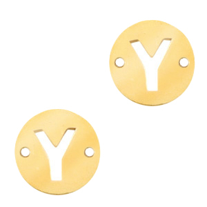 Roestvrij stalen (RVS) Stainless steel bedels tussenstuk rond 10mm initial coin Y Goud