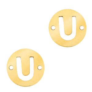 Roestvrij stalen (RVS) Stainless steel bedels tussenstuk rond 10mm initial coin U Goud