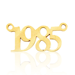 Roestvrij stalen (RVS) Stainless steel bedels/tussenstuk jaartal 1985 Goud