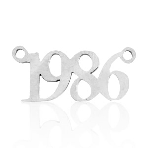 Roestvrij stalen (RVS) Stainless steel bedels/tussenstuk jaartal 1986 Zilver