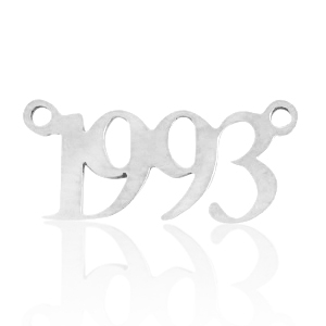 Roestvrij stalen (RVS) Stainless steel bedels/tussenstuk jaartal 1993 Zilver