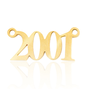 Roestvrij stalen (RVS) Stainless steel bedels / tussenstuk jaartal 2001 Goud