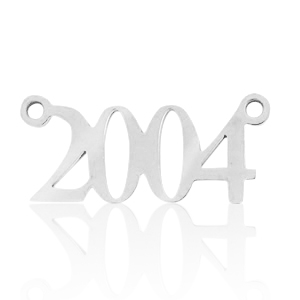 Roestvrij stalen (RVS) Stainless steel bedels / tussenstuk jaartal 2004 Zilver