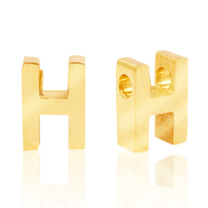 Roestvrij stalen (RVS) Stainless steel kralen letter H Goud