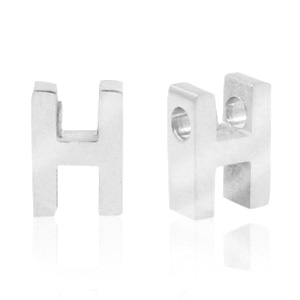Roestvrij stalen (RVS) Stainless steel kralen letter H Zilver