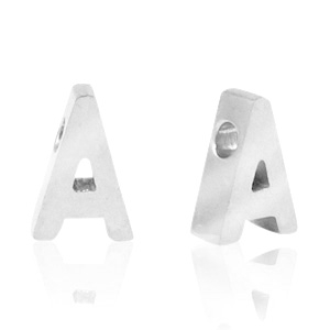 Roestvrij stalen (RVS) Stainless steel kralen letter A Zilver
