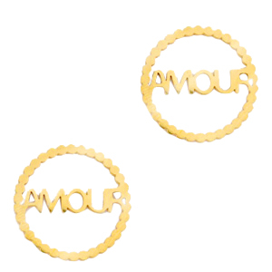 Roestvrij stalen (RVS) Stainless steel bedels/tussenstuk "AMOUR" Goud