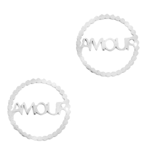 Roestvrij stalen (RVS) Stainless steel bedels/tussenstuk "AMOUR" Zilver